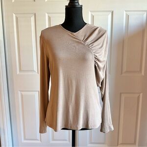 Blank Tan Knit Ruched Shoulder Top